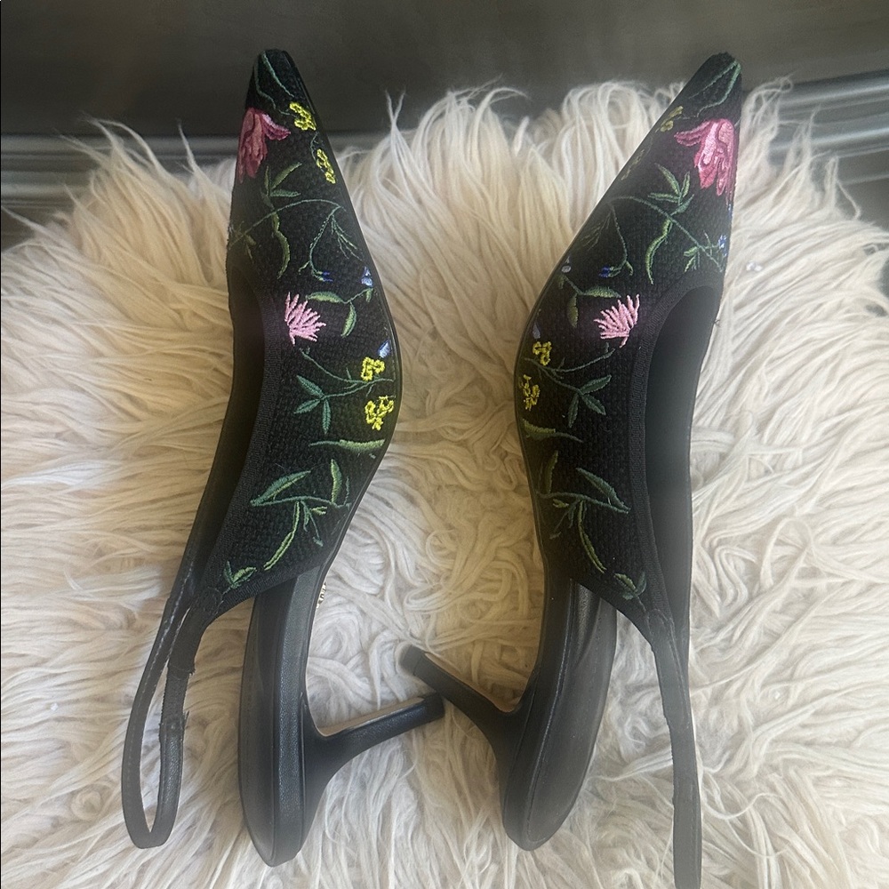 White House black Market Floral Embroidered Slingback Heels - Picture 4 of 5